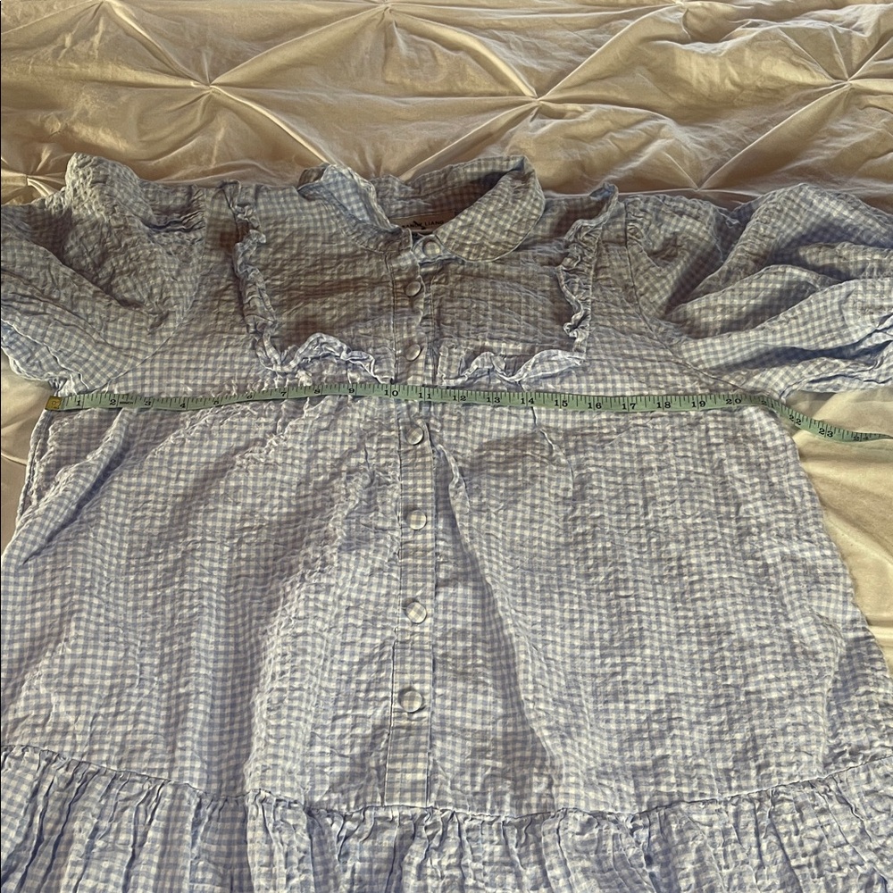 Sandy Liang x Target Blue Gingham 3/4 Sleeve Shirtdress Dress - Picture 9 of 11